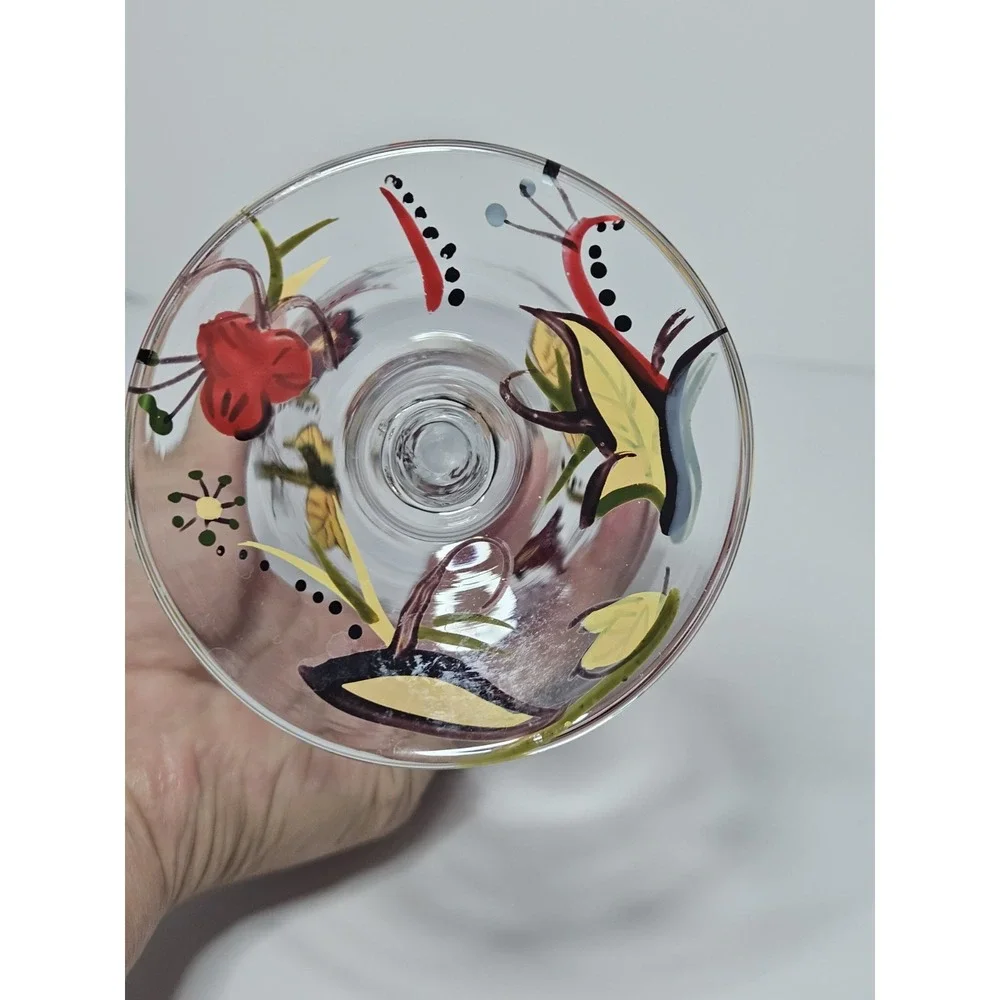 Set of 2 Pier 1 Carynthum Wine Glasses Hand Painted Fall Floral Stemmed Goblets